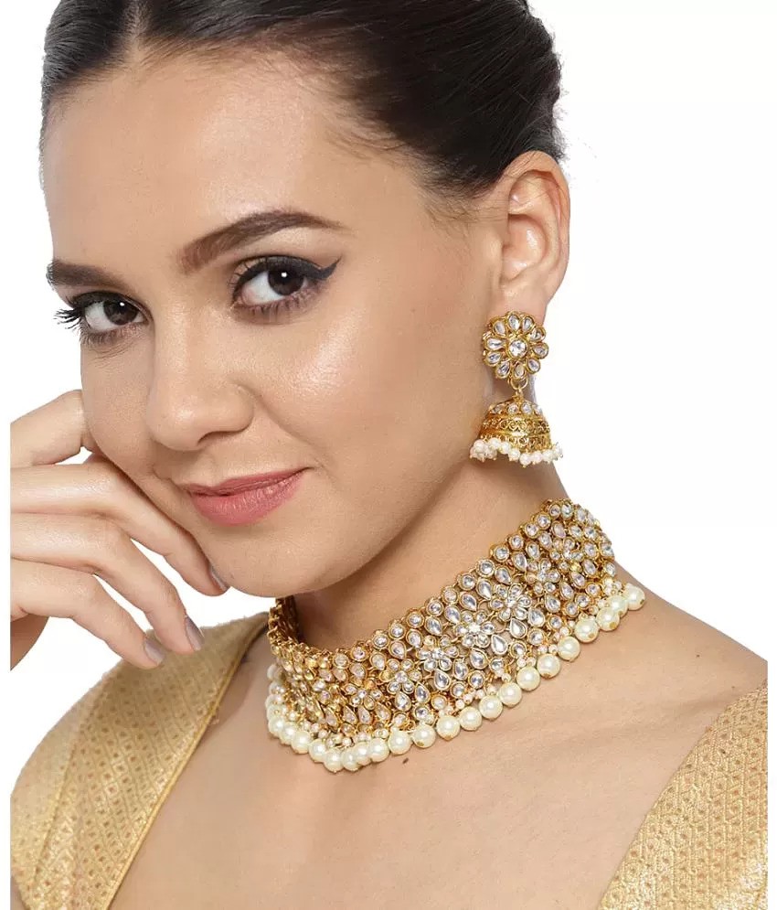 YouBella Jewellery Sets for Women Gold Plated Kundan Wedding Bridal Necklace Jewellery Set with Earrings for Girls/Women (White): Buy YouBella Jewellery Sets for Women Gold Plated Kundan Wedding Bridal Necklace Jewellery Set