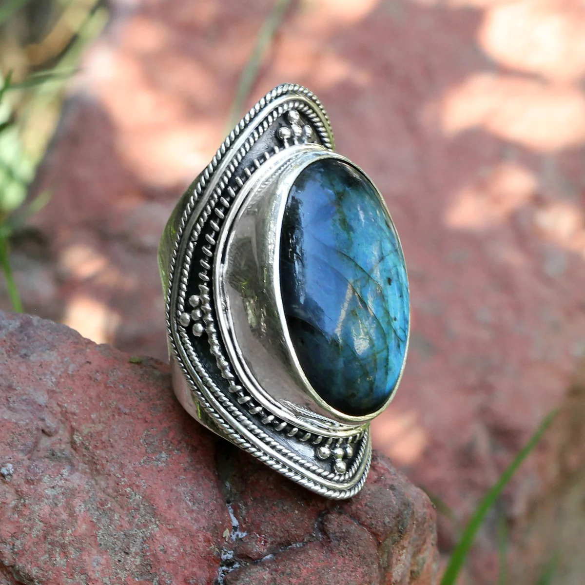 Labradorite Gemstone Ring, Blue Flash Labradorite Ring AR-1198 – Its Ambra