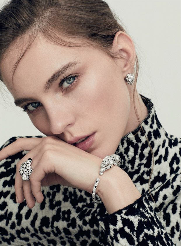 Nicole Pollard Models Cartier Jewellery for British Harper's Bazaar