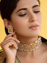 Buy White Gold Plated Jadau Choker Necklace Set Online at Jaypore.com