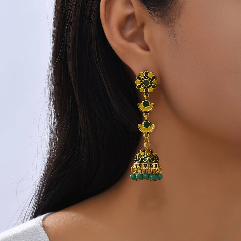 Retro Elegant Indian Earrings Ethnic Gypsy Jhumka Beads Wedding Earrings Jewelry