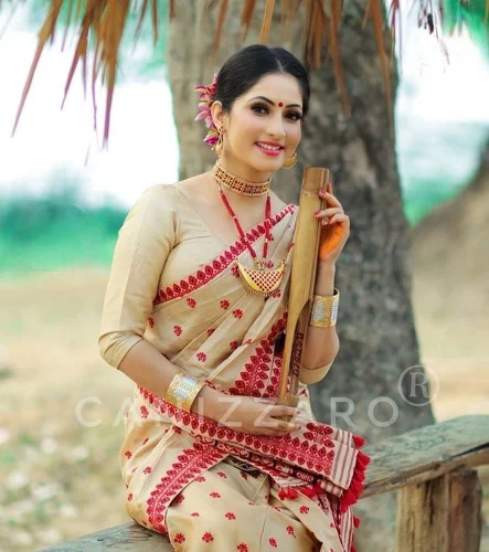 assmese muga mekhela chador jewellery