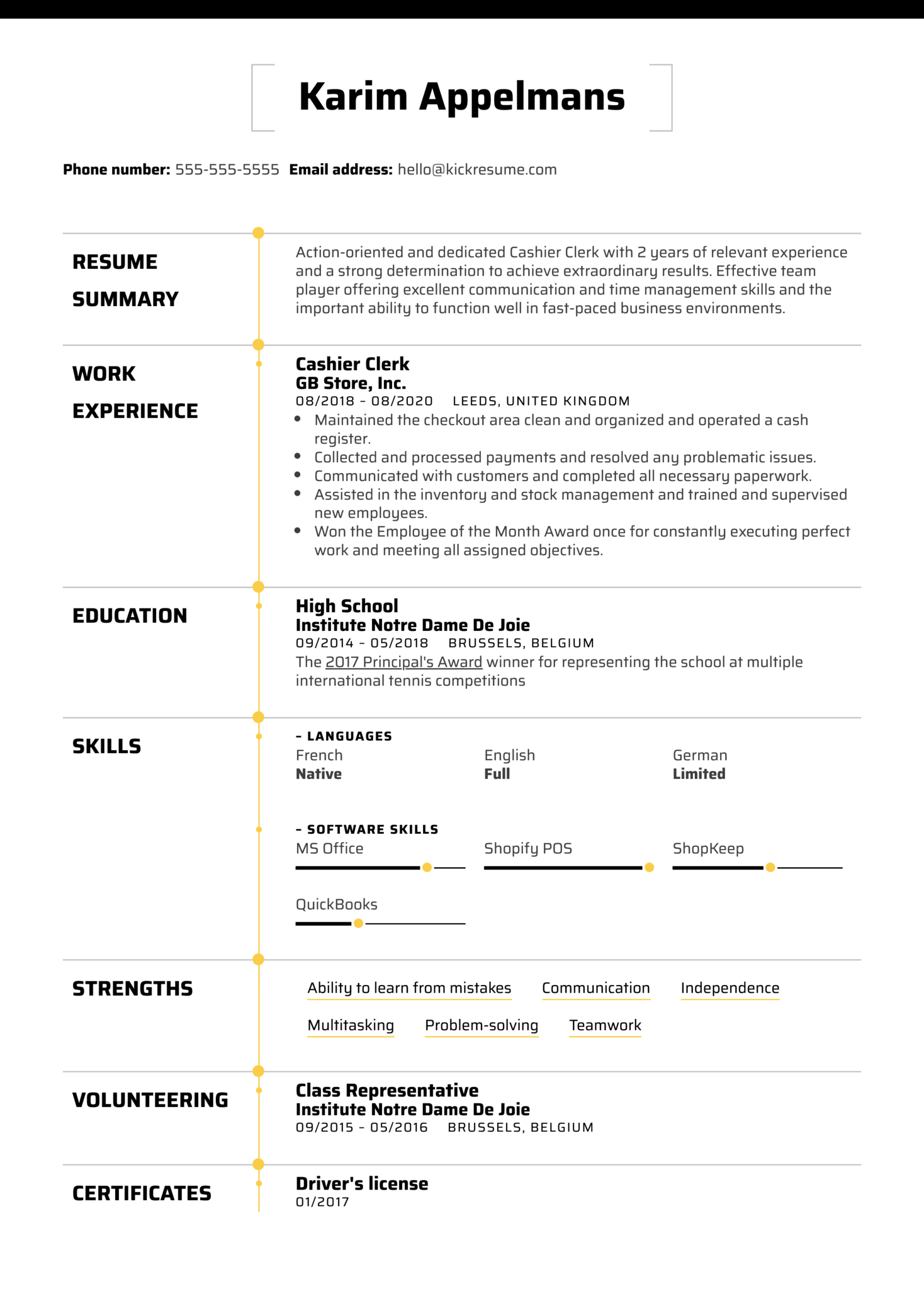 Cashier Clerk Resume Example | Kickresume