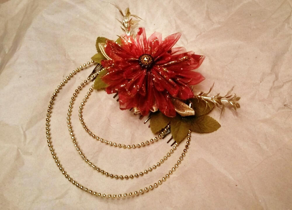 Flame Flower Kanzashi - Hair comb Accessory by ArianeTatsu on DeviantArt