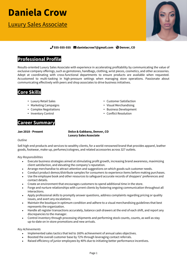 Luxury Sales Associate resume example + guide [Get top jobs]