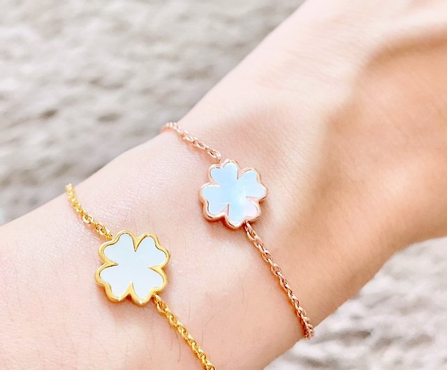 14K/ 18K Solid Gold 4-Leaf Clover Bracelet Chain for better luck and wealth - Shop PLOYY Bracelets - Pinkoi