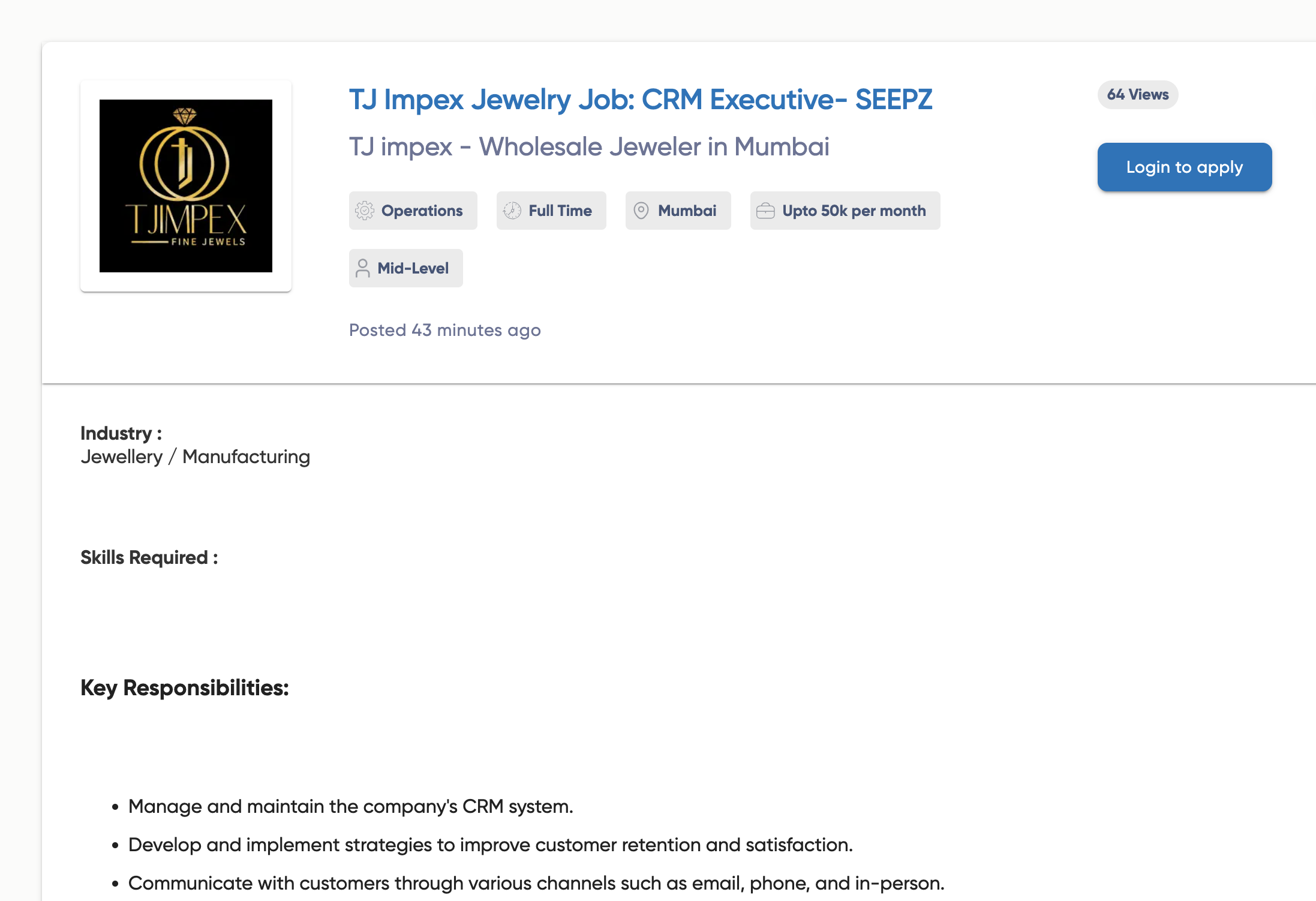 Jewellery Industry Jobs