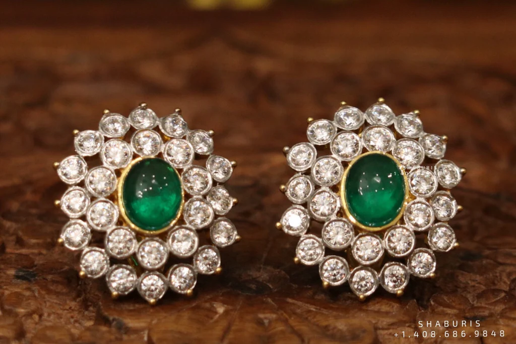 Ravvala jhumka diamond stud,polki stud,polki diamond jewelry in silver – Nihira