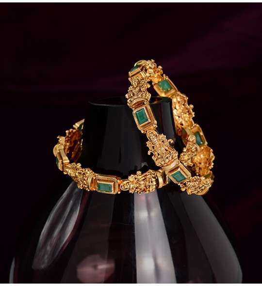 Laxmi Motifs Temple Gold Bangles - Explore Gold Kangan Designs