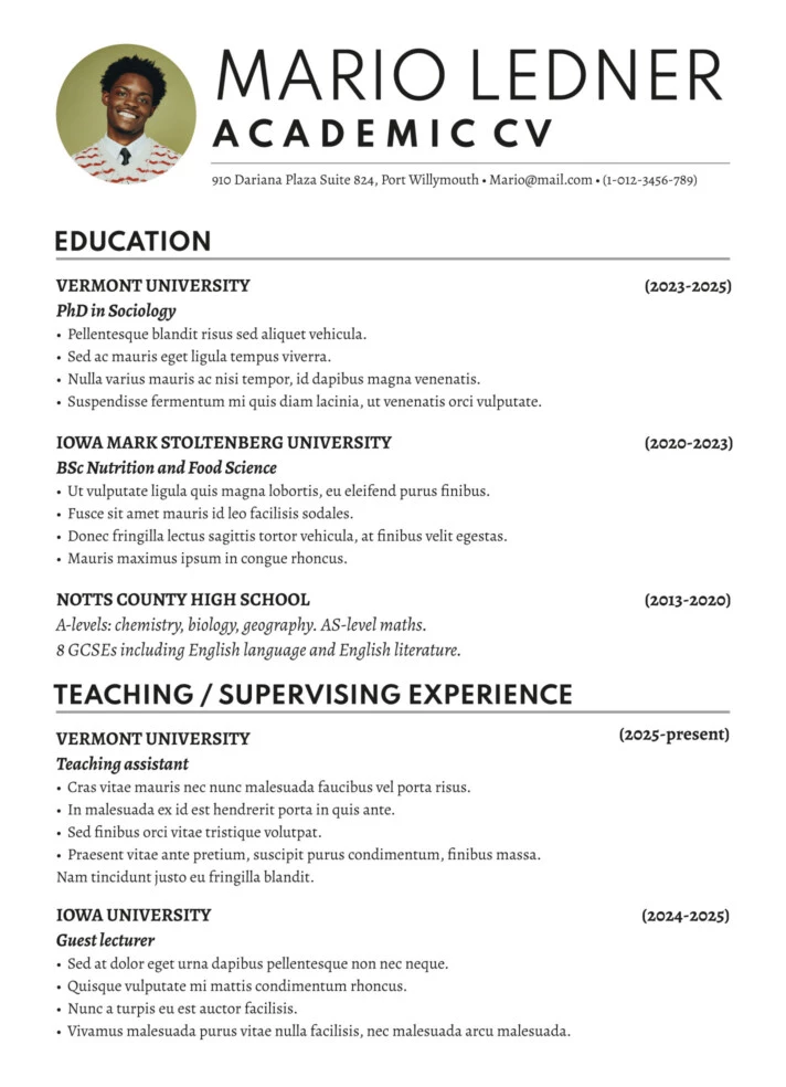 Academic CV Free Google Docs Template - gdoc.io