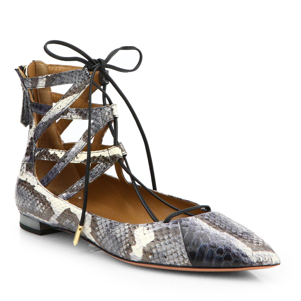 Aquazzura Belgravia Snakeskin Flats - Meghan Maven