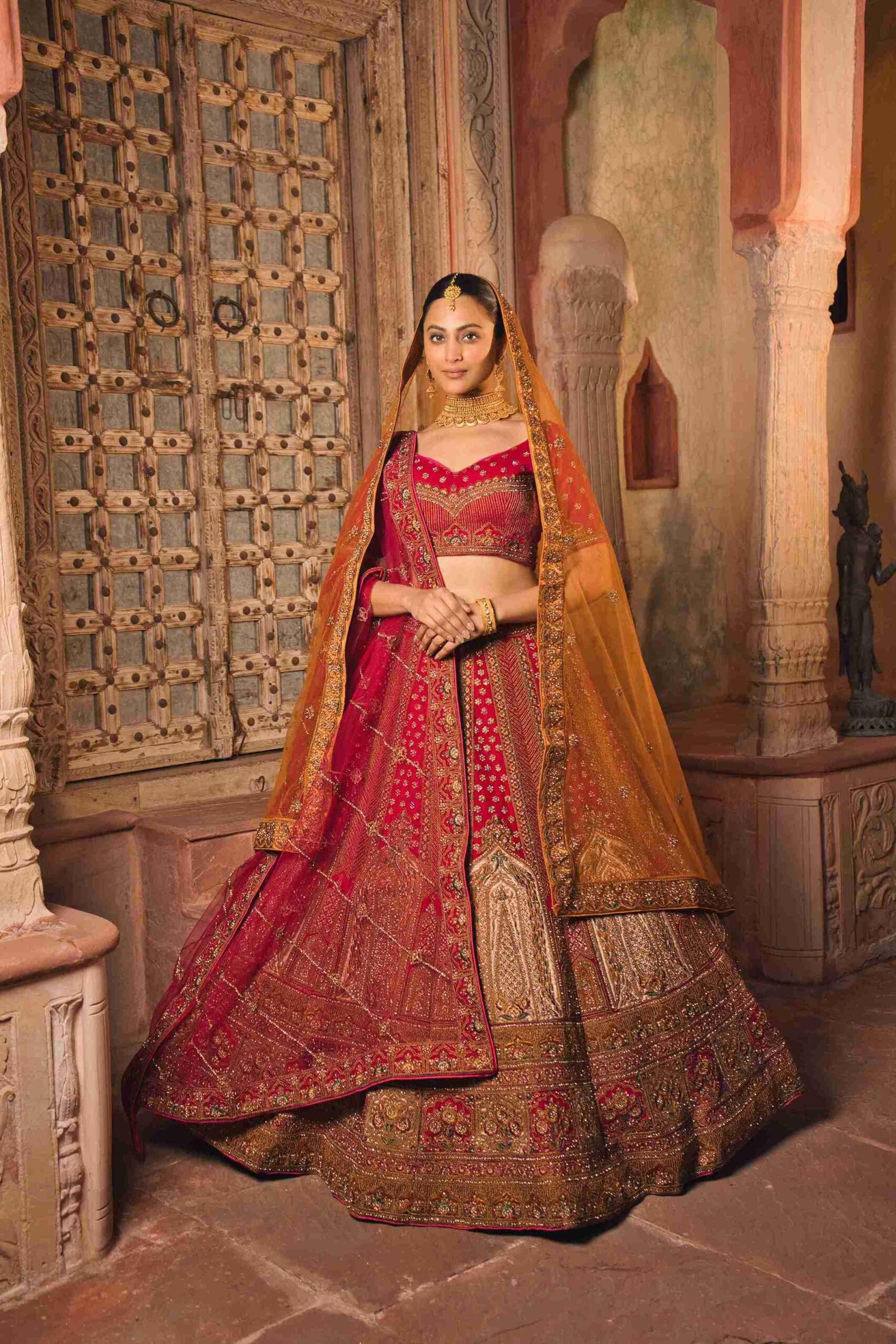 Rani Velvet Bridal Lehenga with Zari, Zarkan & Cutdana Work – House of Surya |Indian dresses