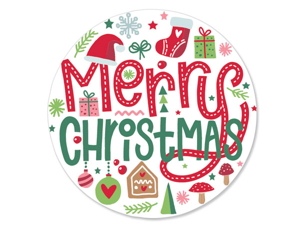 Bulk - Whimsical Merry Christmas Packaging Sticker 2 | 100 Pack by Nashville Wraps