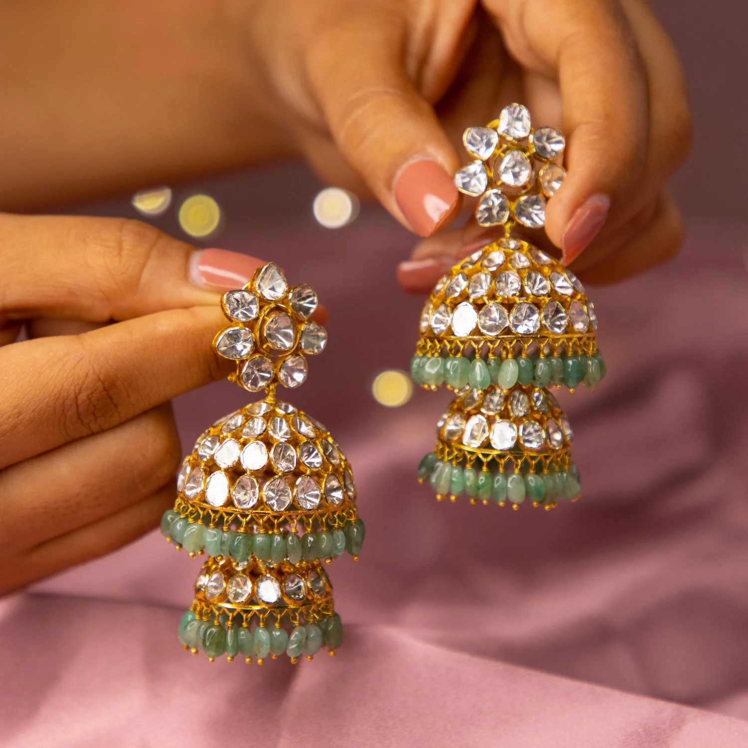 Criya Polki Jhumkas Earrings – Tyaani Jewellery LLP
