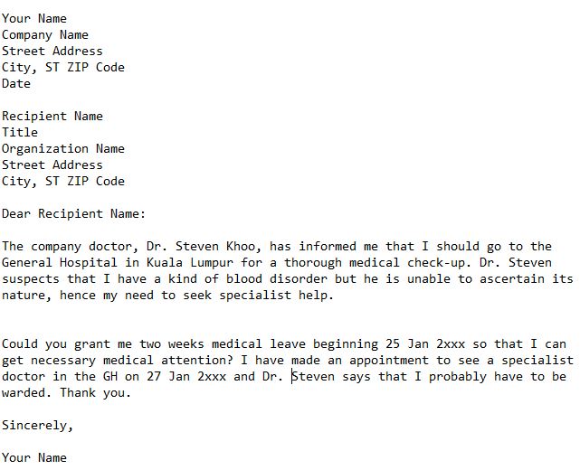 Letter Requesting Medical Leave | 101 Business Letter